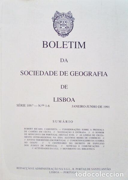 Libri antichi: BOLETIM DA SOCIEDADE DE GEOGRAFIA DE LISBOA, N.&ordm; 1-6, JANEIRO-JUNHO 1991.
