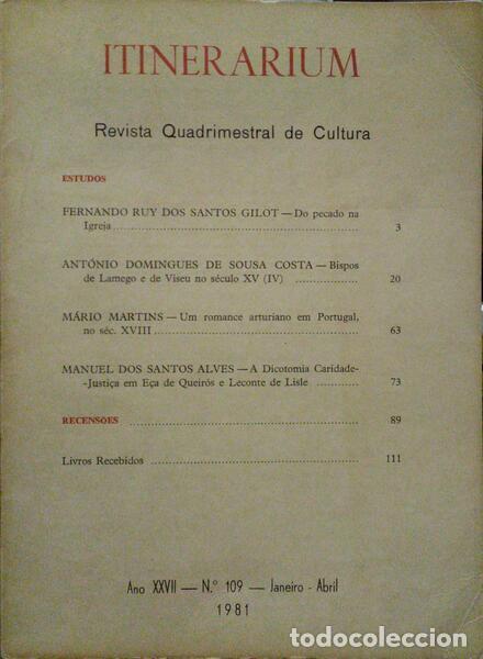 Libros antiguos: ITINERARIUM, N.&ordm; 109, JANEIRO - ABRIL 1981. - Foto 1