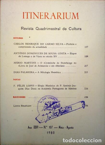Libros antiguos: ITINERARIUM, N.&ordm; 107, MAIO - AGOSTO 1980.