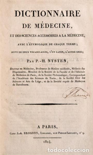 Libros antiguos: NYSTEN. (Pierre-Hubert) - DICTIONNAIRE DE M&Eacute;DECINE,