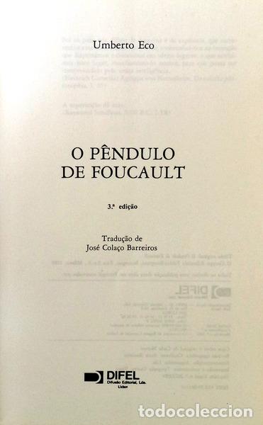Libros antiguos: ECO. (Umberto) - O P&Ecirc;NDULO DE FOUCAULT. - Foto 2