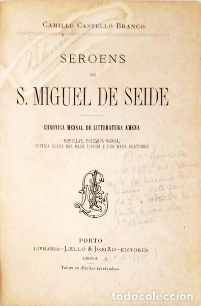 Libros antiguos: CASTELO BRANCO. (Camilo) - SEROENS DE S. MIGUEL DE SEIDE. - Foto 1