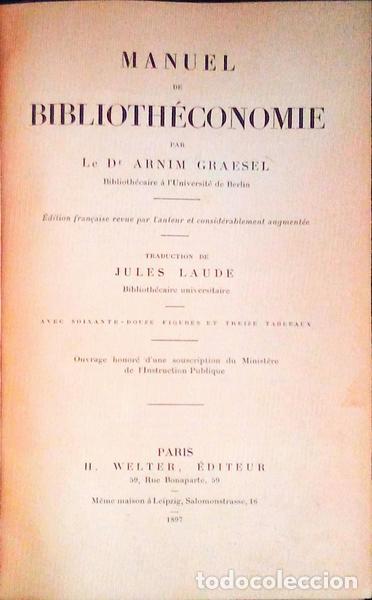 Antiquarische B&uuml;cher: GRAESEL. (Arnim) - MANUEL DE BIBLIOTH&Eacute;CONOMIE.