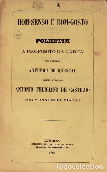 Libros antiguos: PINHEIRO CHAGAS. (M.) - BOM-SENSO E BOM-GOSTO. - Foto 1
