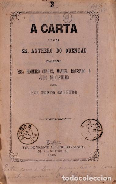 Old books: PORTO CARRERO. (Rui) - A CARTA DO SR. ANTHERO DO QUENTAL.