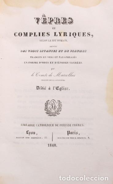 Old books: V&Ecirc;PRES ET COMPLIES LYRIQUES, SELON LE RIT ROMAIN.