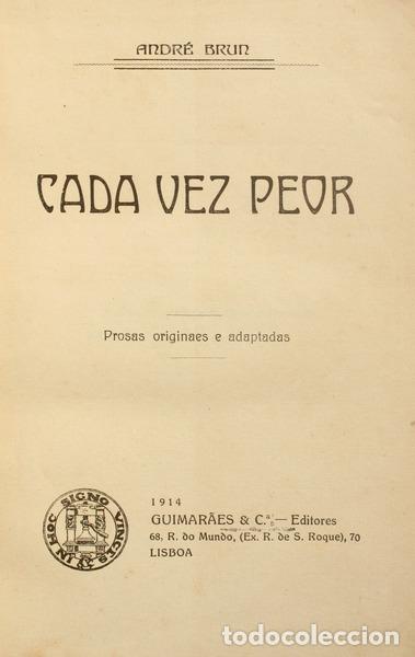 Libros antiguos: BRUN. (Andr&eacute;) - CADA VEZ PEOR. - Foto 1