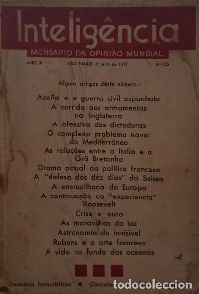 Old books: INTELIG&Ecirc;NCIA, MENS&Aacute;RIO DA OPINI&Atilde;O MUNDIAL, N.?? 25 E 35, JANEIRO E NOVEMBRO 1937.