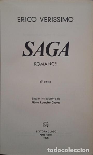 Libros antiguos: VERISSIMO. (Erico) - SAGA. [8.&ordf; EDI&Ccedil;&Atilde;O] - Foto 1