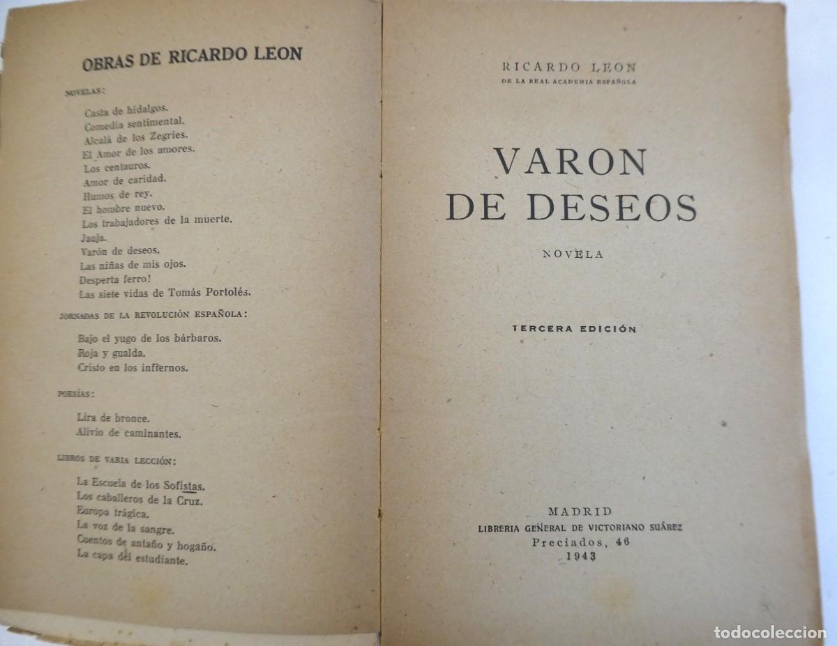 Libros antiguos: VARON DE DESEOS RICARDO LE&Oacute;N 1943 - Foto 2