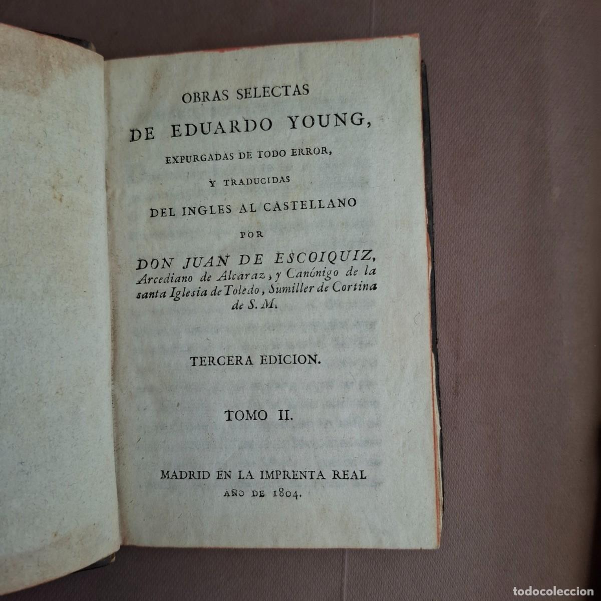 Libros antiguos: Obras selectas Eduardo Young - 1804 - Foto 1
