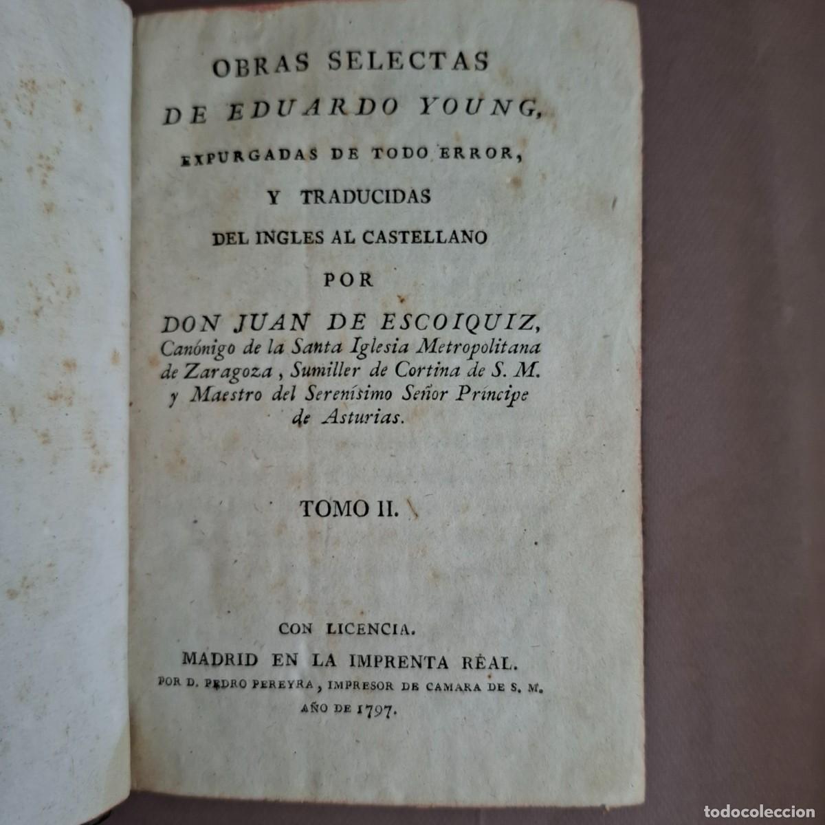Libros antiguos: Obras selectas Eduardo Young - 1797-Tomo II - Foto 1