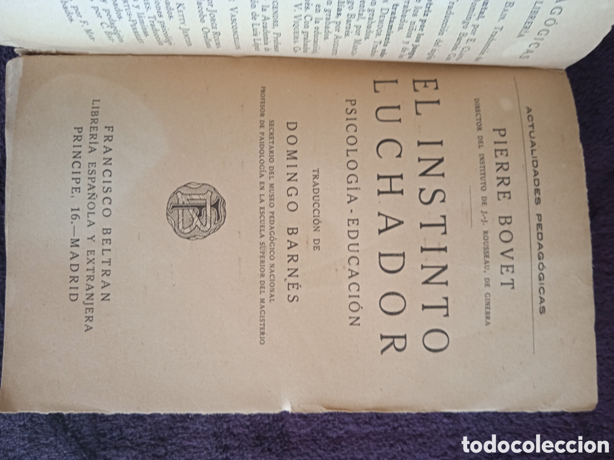 Libros antiguos: EL INSTINTO LUCHADOR / PIERRE BOVET - Foto 2