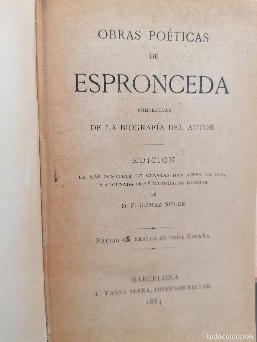 Libros antiguos: Obras po&eacute;ticas de Espronceda, 1884 - Foto 1