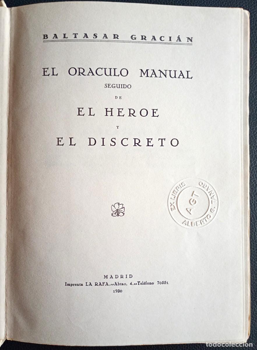 Libros antiguos: Baltasar Graci&aacute;n . El or&aacute;culo manual / El h&eacute;roe / El discreto - Foto 2