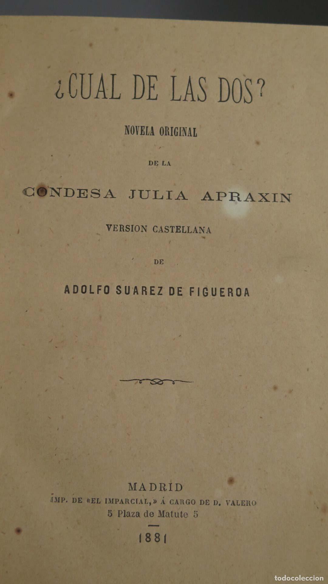 Libros antiguos: &iquest;Cual de las dos? Apraxin, Julia 1881 - Foto 2