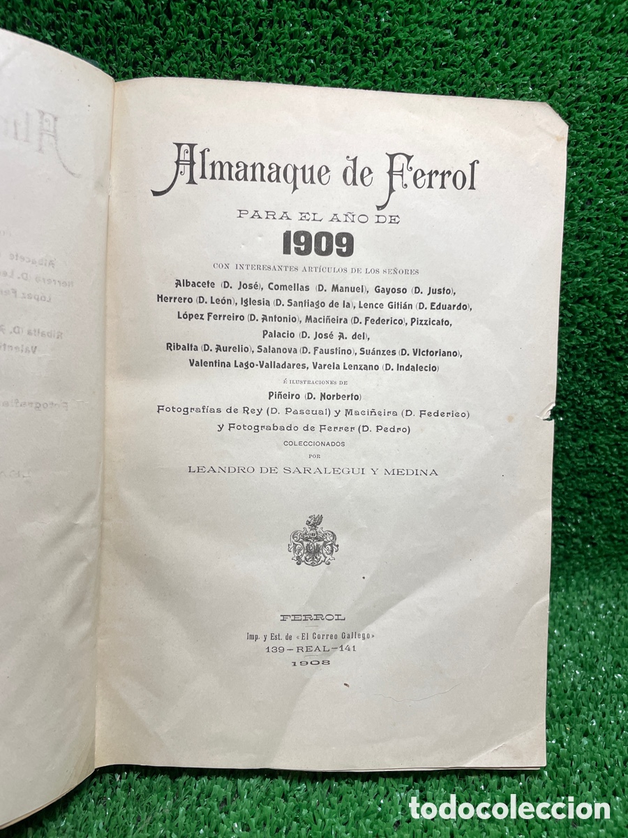 Libros antiguos: Almanaque de Ferrol 1909 - Leandro de Saralegui- B4 - Foto 1