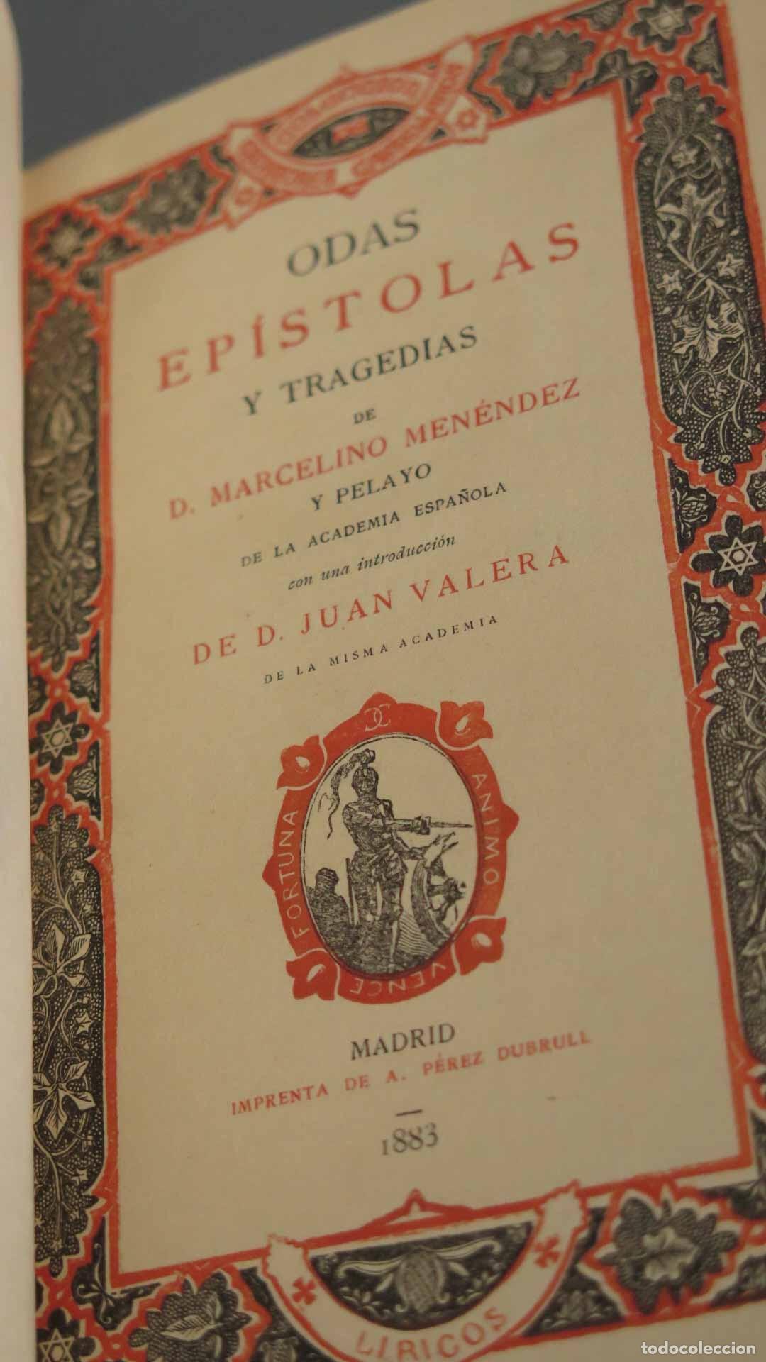 Libros antiguos: ODAS, EP&Iacute;STOLAS Y TRAGEDIAS Men&eacute;ndez y Pelayo 1883 - Foto 2