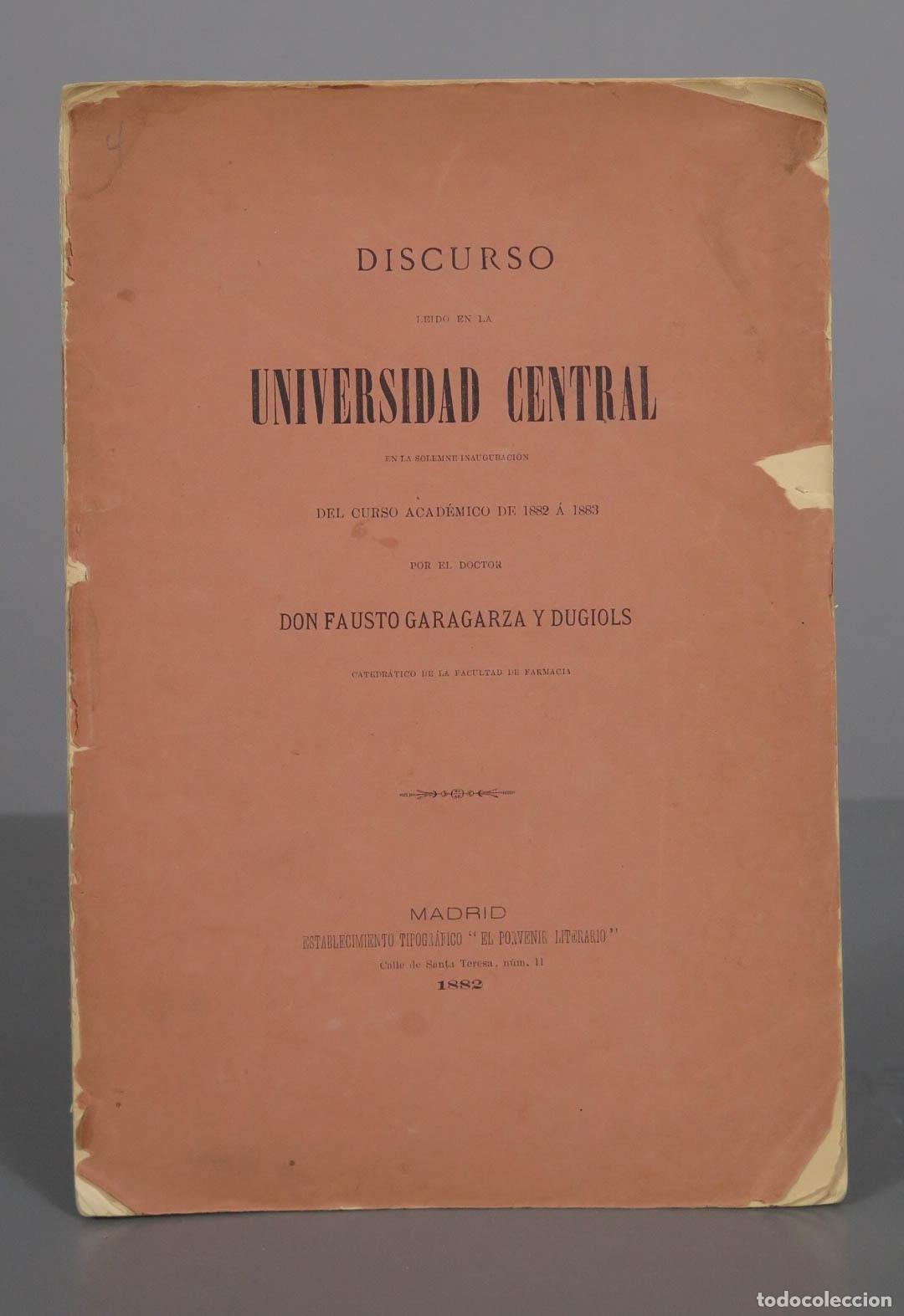 Libros antiguos: DISCURSO Garagarza y Dugiols, Fausto. 1882 - Foto 1