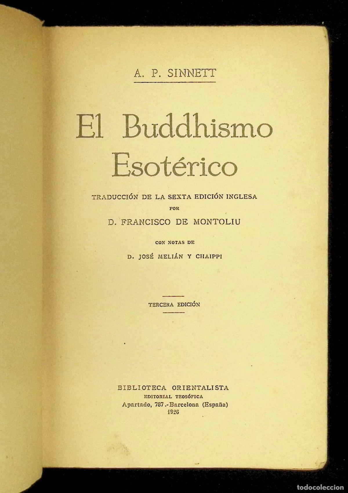 Libros antiguos: EL BUDDHISMO ESOT&Eacute;RICO. - SINNET, A. P. - Foto 2