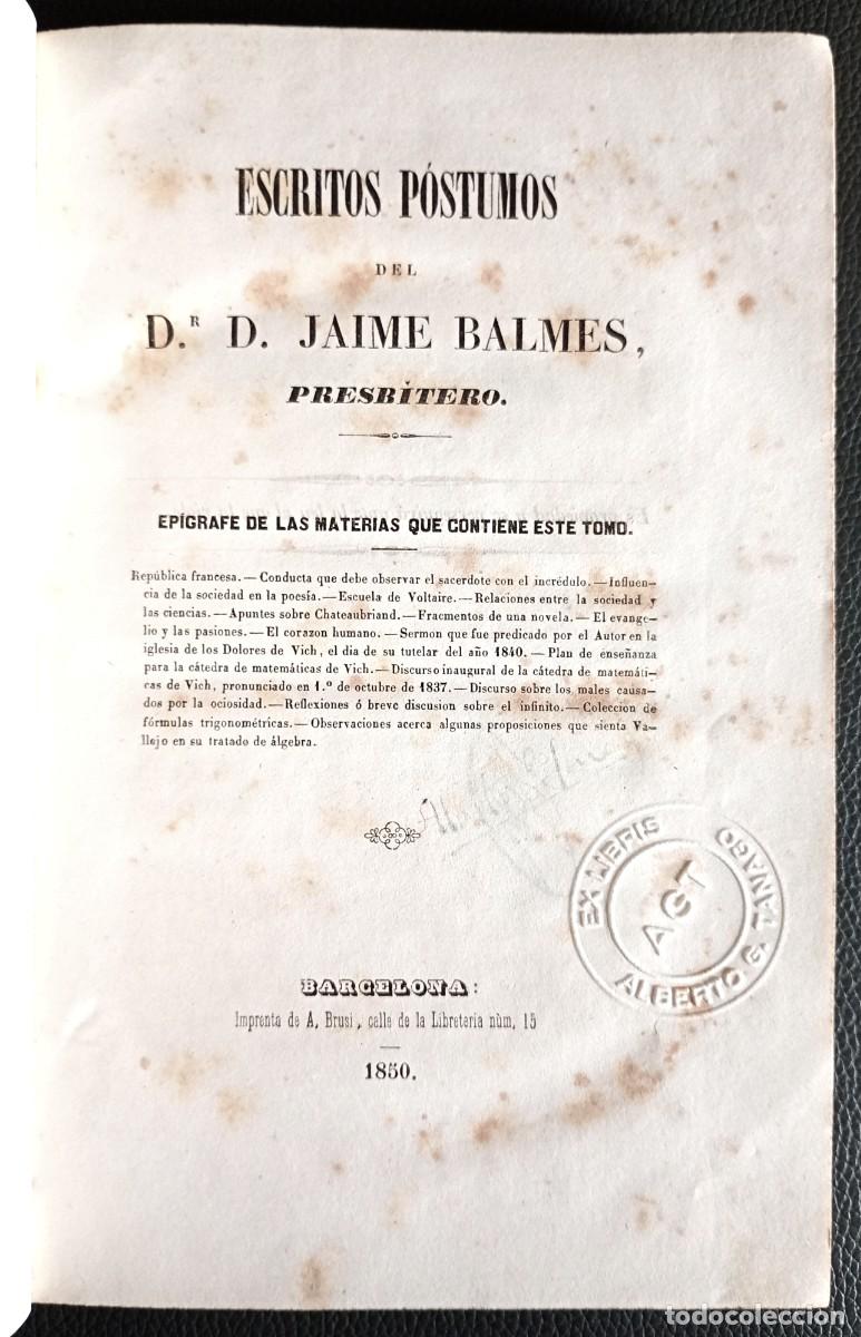 Libros antiguos: Jaime Balmes . Escritos p&oacute;stumos / El criterio - Foto 3