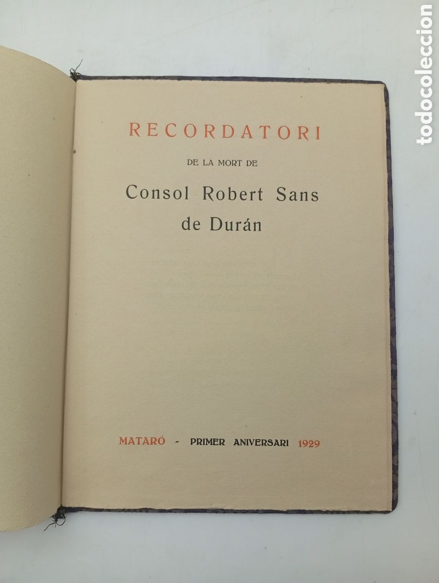 Libros antiguos: Curioso libro Recordatorio de la mort Consol Robert Sans Dur&agrave;n 1929 Matar&oacute; - Foto 2