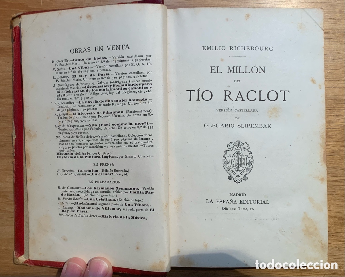 Libros antiguos: Libro antiguo El mill&oacute;n del t&iacute;o Raclot - Foto 5