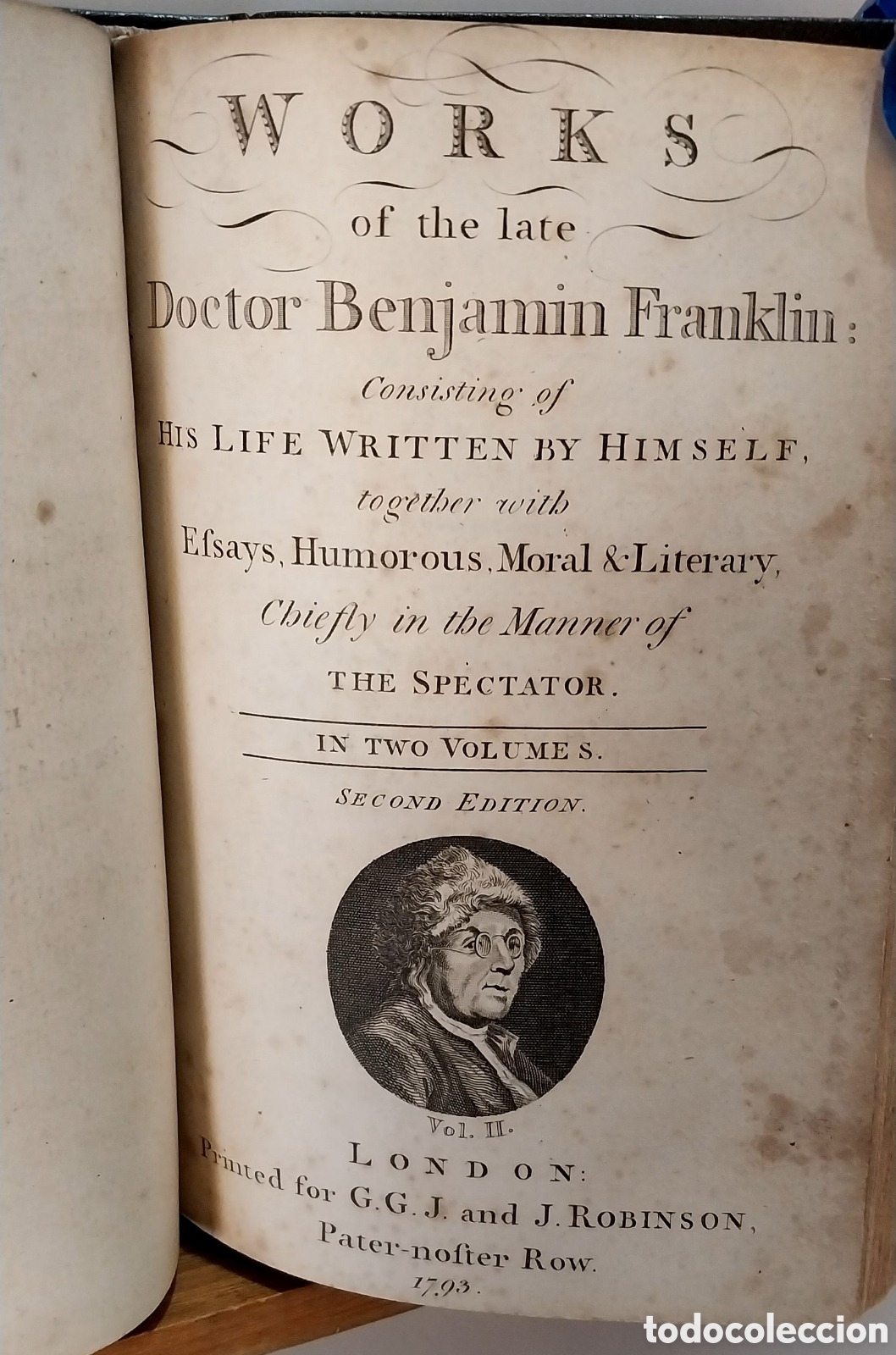 Libros antiguos: BENJAMIN FRANKLIN - WORKS . Second Edition . 1793 - Foto 14