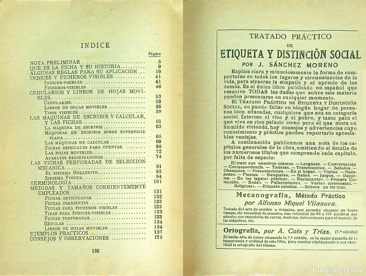 Libros antiguos: MANUAL PR&Aacute;CTICO LA FICHA - RAFAEL BORI - 1925 - Foto 2