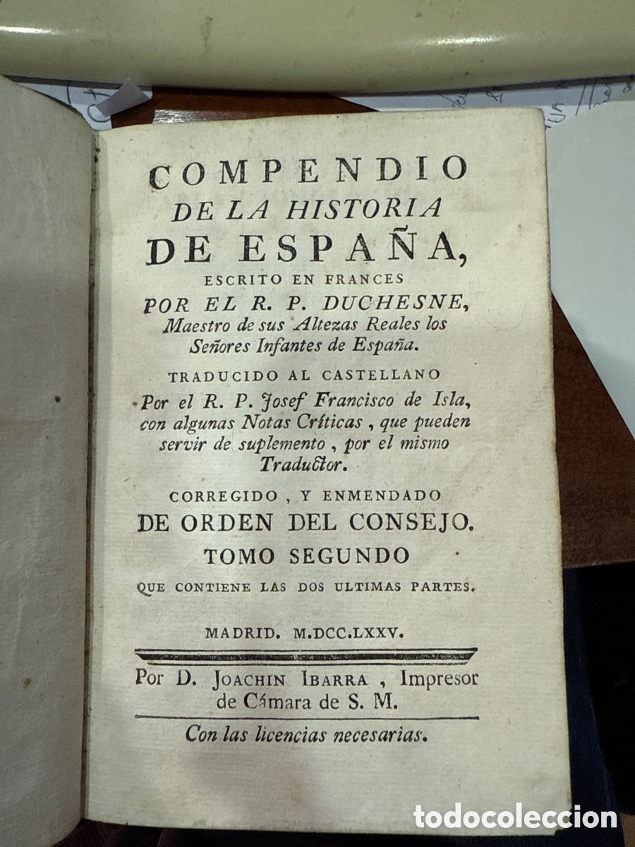 Libros antiguos: DUCHESNE. Compendio de la historia de Espa&ntilde;a (2t.) - Foto 5