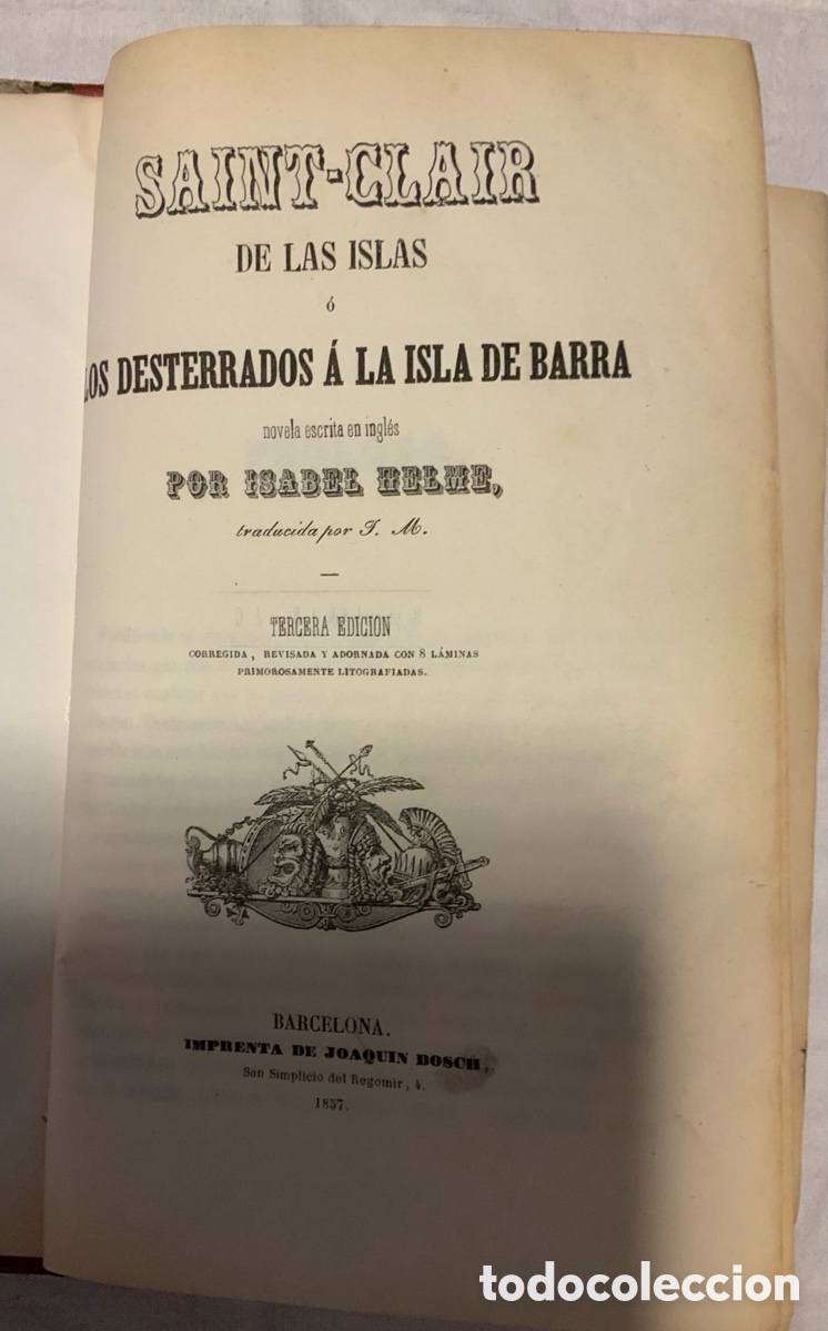Libros antiguos: Saint-Clair de las islas. Isabel Helme. 1857 - Foto 1