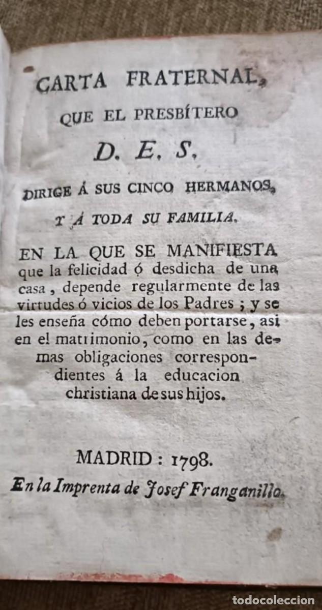 Libros antiguos: Carta fraternal 1798 - Foto 1