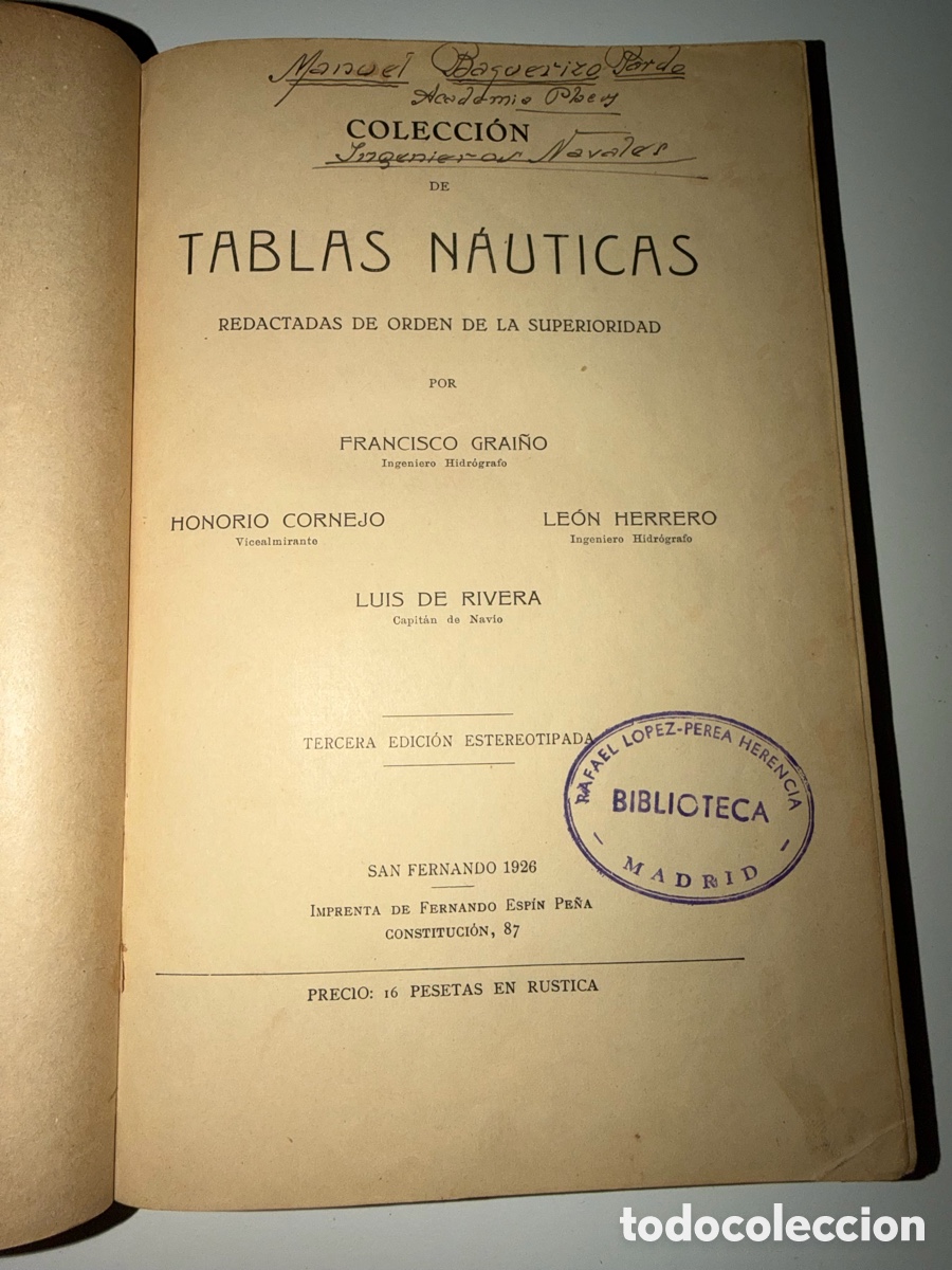 Libros antiguos: TABLAS N&Aacute;UTICAS - Francisco Grai&ntilde;o (1926) - Foto 6