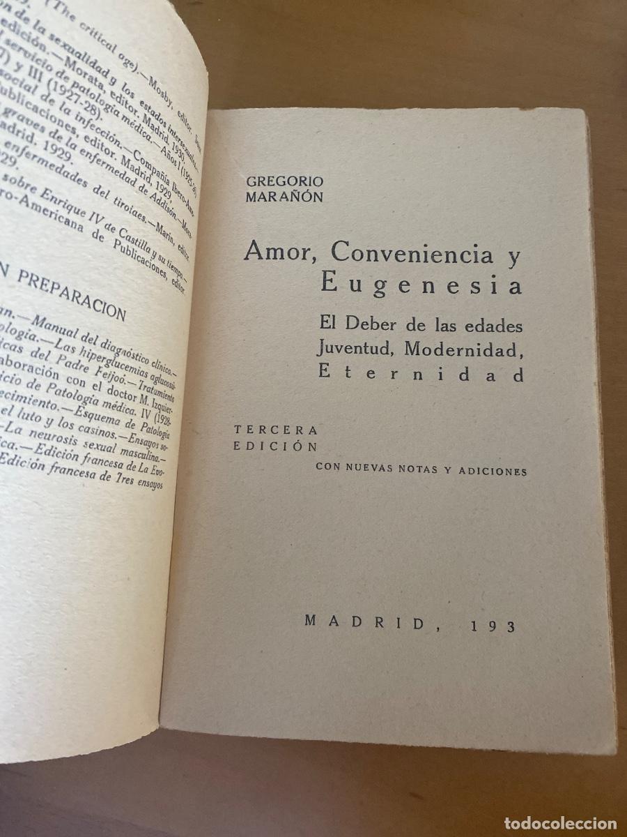 Libros antiguos: AMOR CONVENIENCIA EUGENESIA GREGORIO MARA&Ntilde;ON - Foto 3