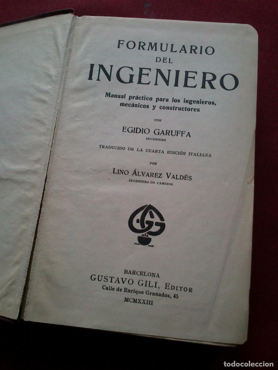Libros antiguos: Egidio Garuffa-Formulario del Ingeniero-1923 - Foto 3