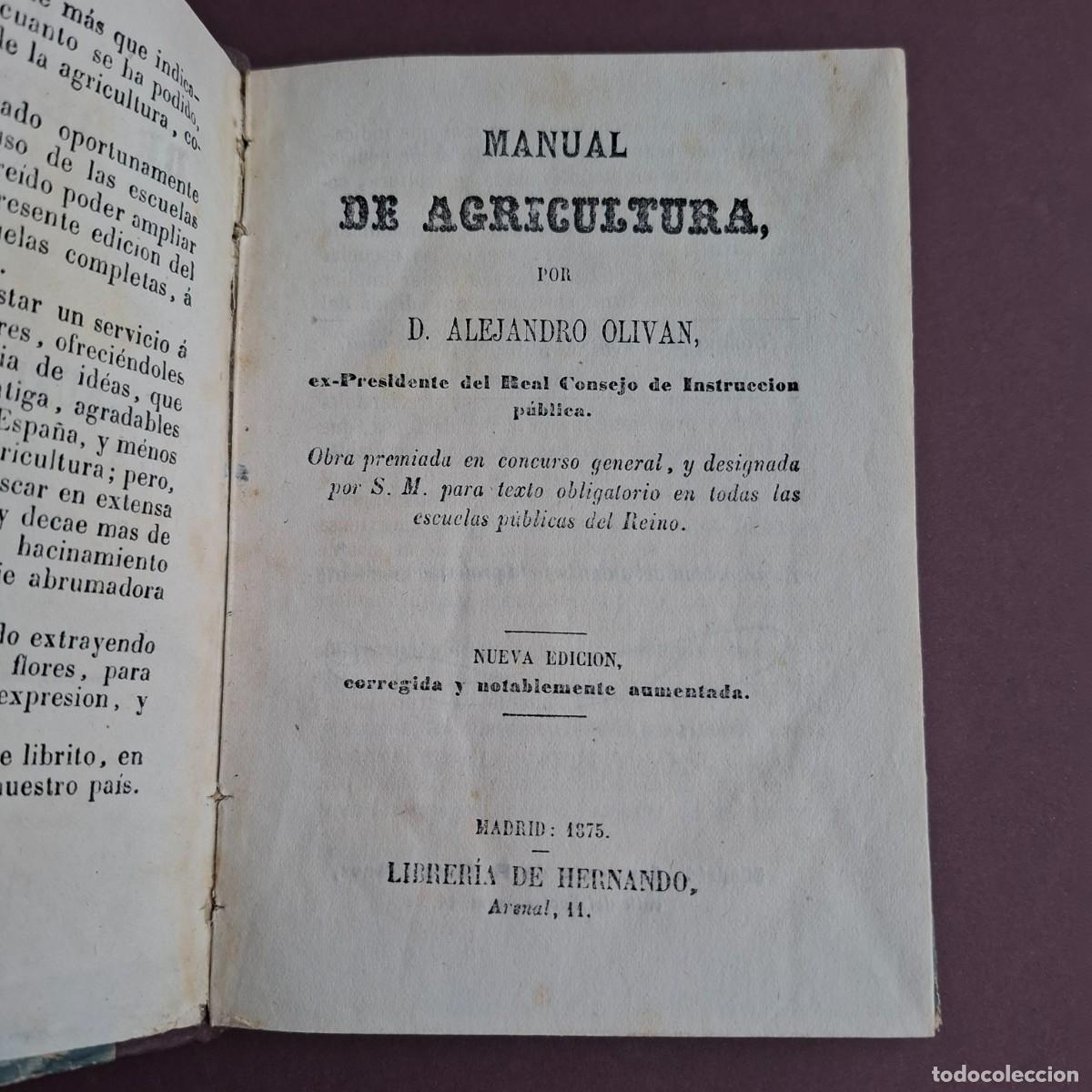 Libros antiguos: Manual de agricultura - Alejandro Olivan - 1875 - Foto 1