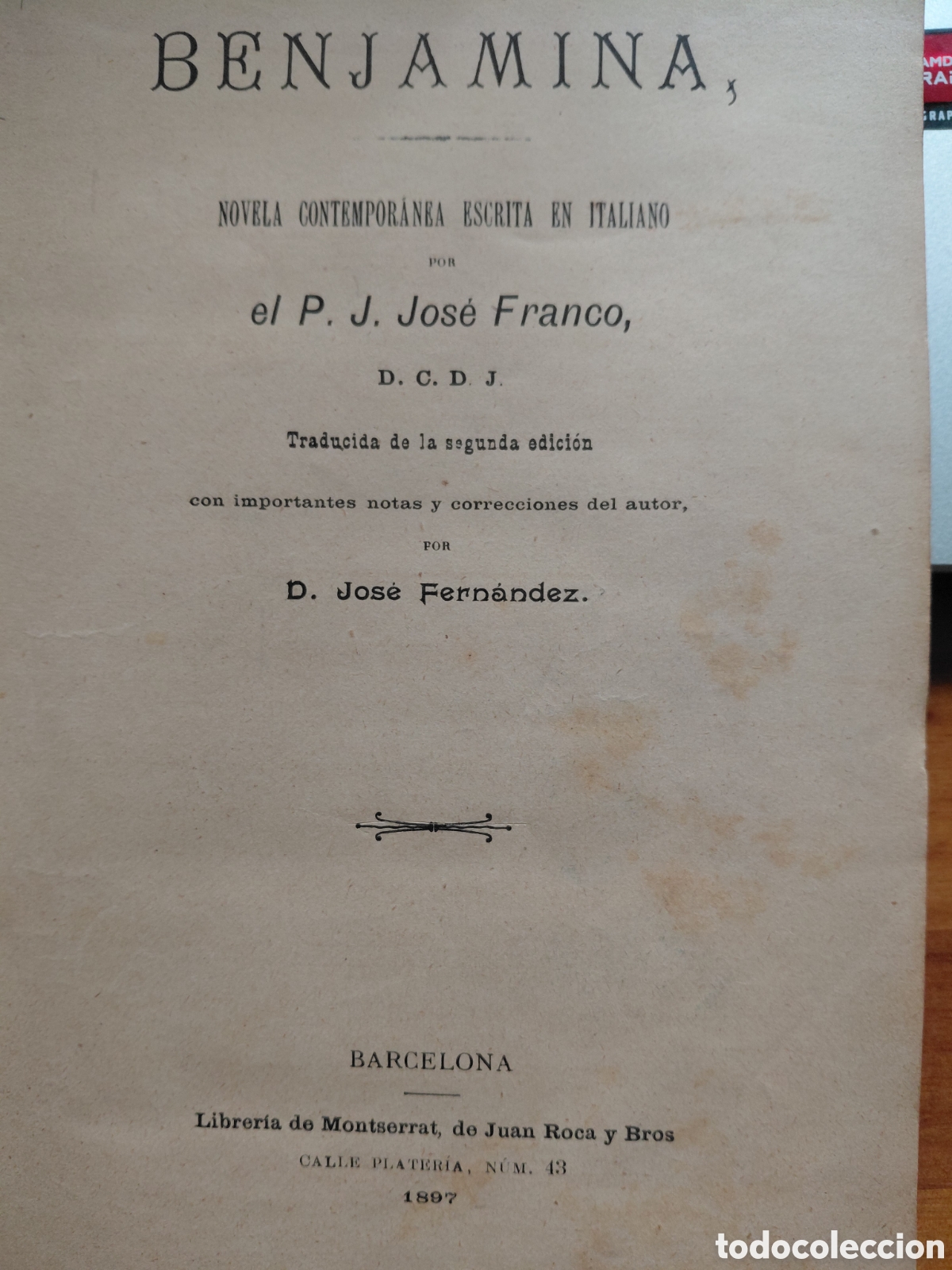 Libros antiguos: Benjamina, P. J. Jos&eacute; Franco - Foto 4
