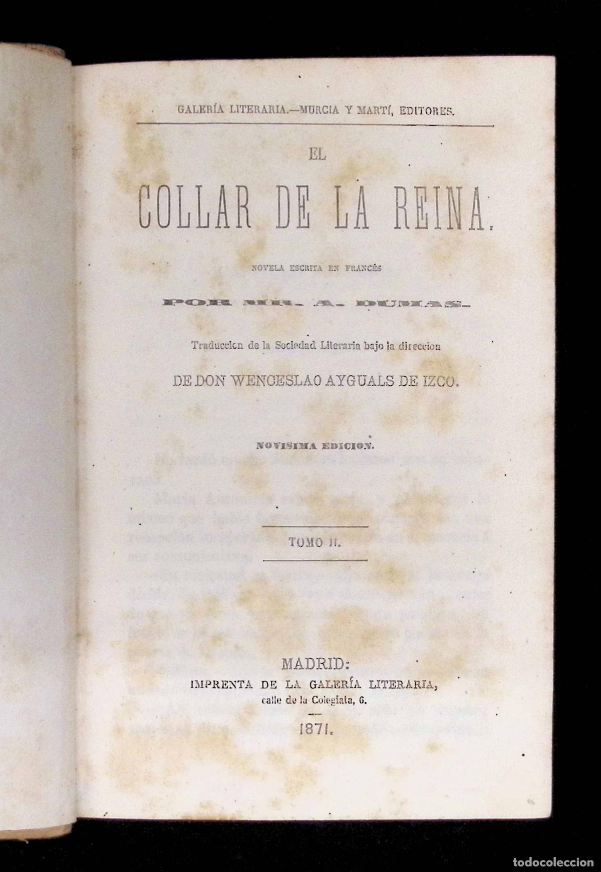 Libros antiguos: EL COLLAR DE LA REINA. - DUMAS, A. 1870. 2 TOMOS. - Foto 5