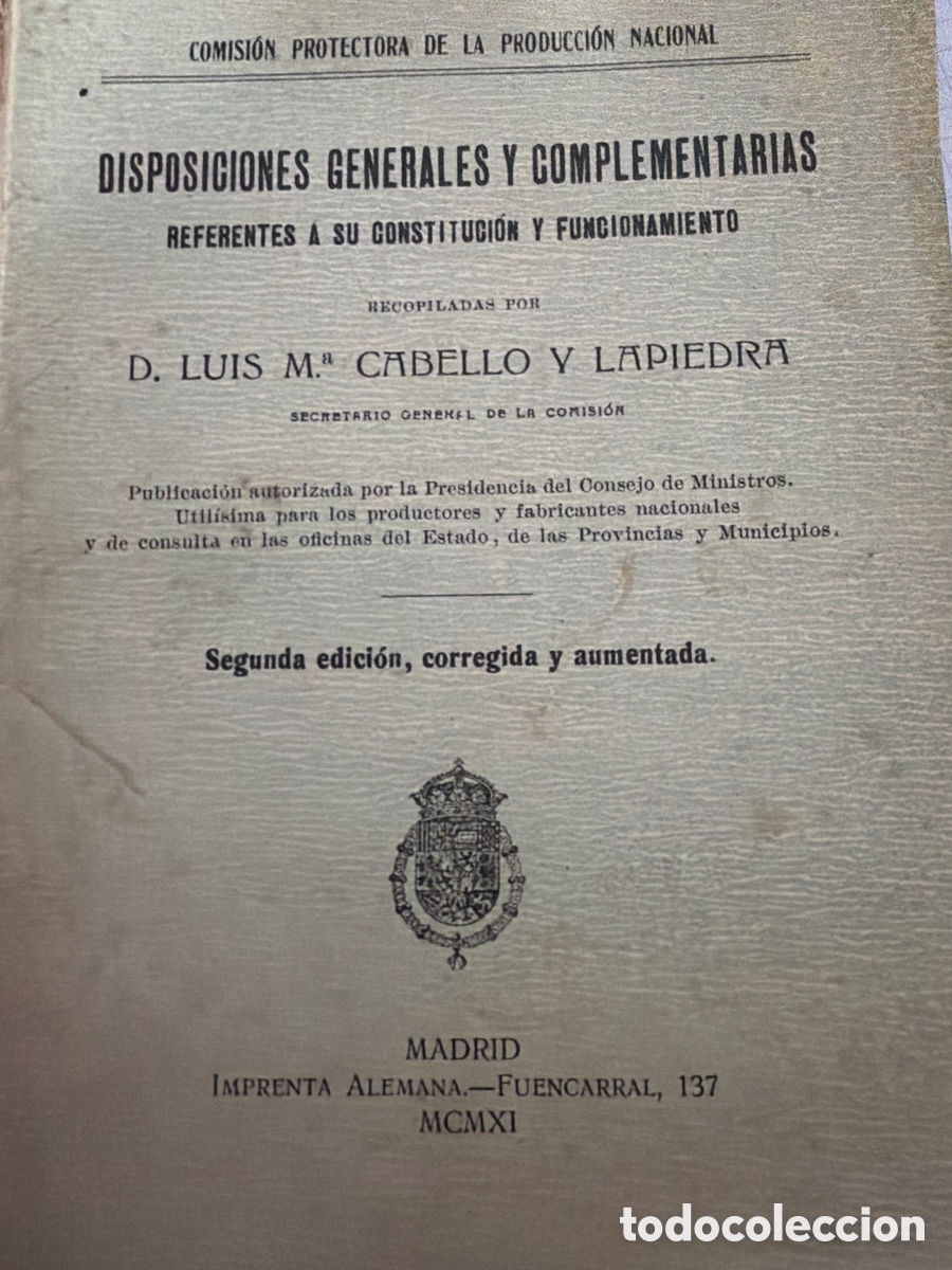 Libros antiguos: Disposiciones generales y complementarios D.Luis M cabello - Foto 1