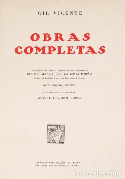 Libros antiguos: VICENTE. (Gil) - OBRAS COMPLETAS. - Foto 1