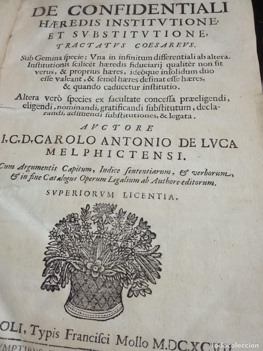 Libros antiguos: De confidentiali Haeredis Institutione .1697. - Foto 2