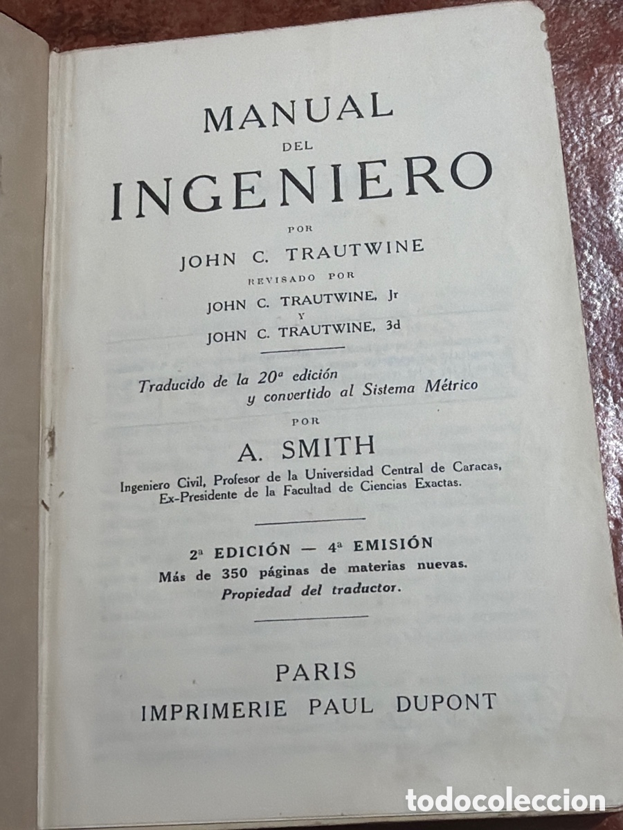 Libros antiguos: Manual del ingeniero Jhon C. Trautwine - Foto 1