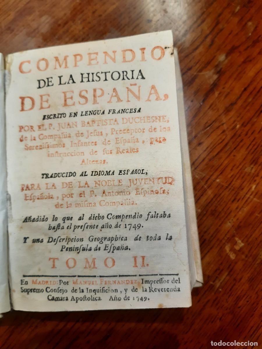 Libros antiguos: COMPENDIO DE LA HISTORIA DE ESPA&Ntilde;A. 1749. 2 TOMOS - Foto 1