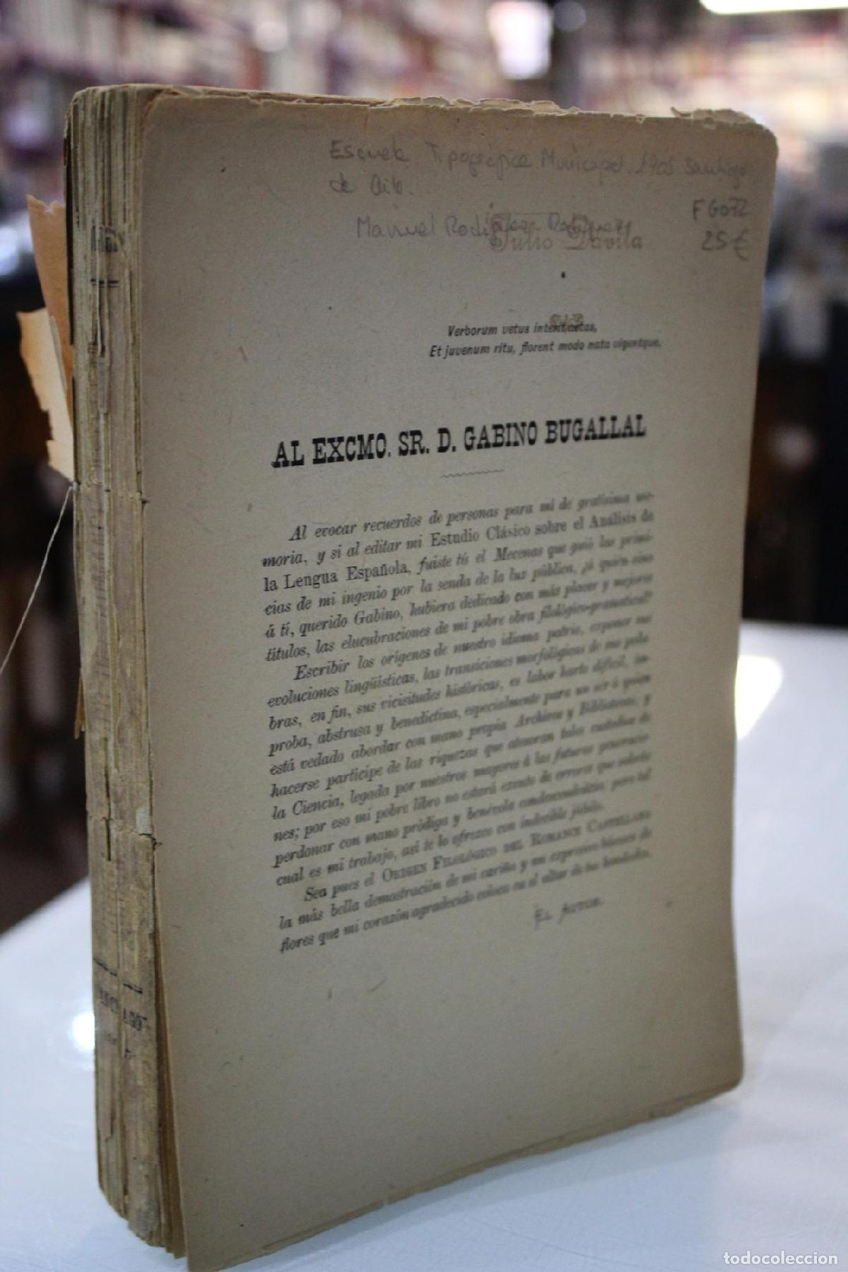 Antiquarische B&uuml;cher: Origen filol&oacute;gico del romance castellano. (Manuel Rodr&iacute;guez y Rodr&iacute;guez. 1905.) - Rodriguez Y Rodrig