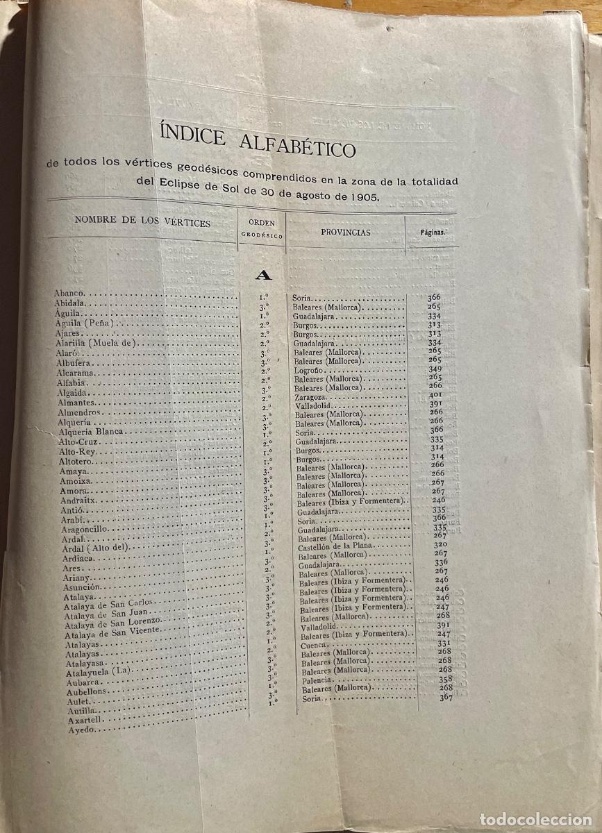 Libros antiguos: COORDENADAS GEOGRAFICAS- PUNTOS COMPRENDIDOS ECLIPSE DE SOL- 1905 - Foto 3