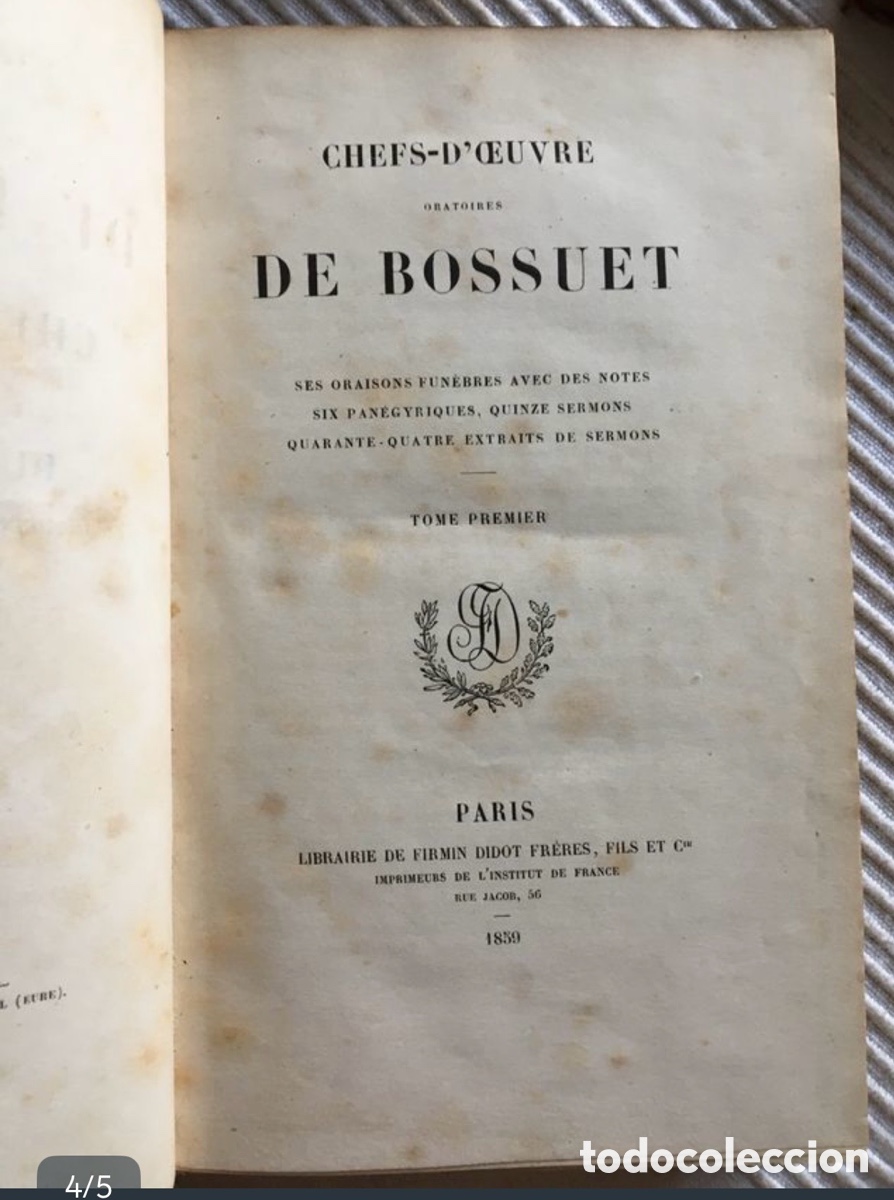 Libros antiguos: Chefs-doeuvre oratoires de Bossuet. 1859 - Foto 4