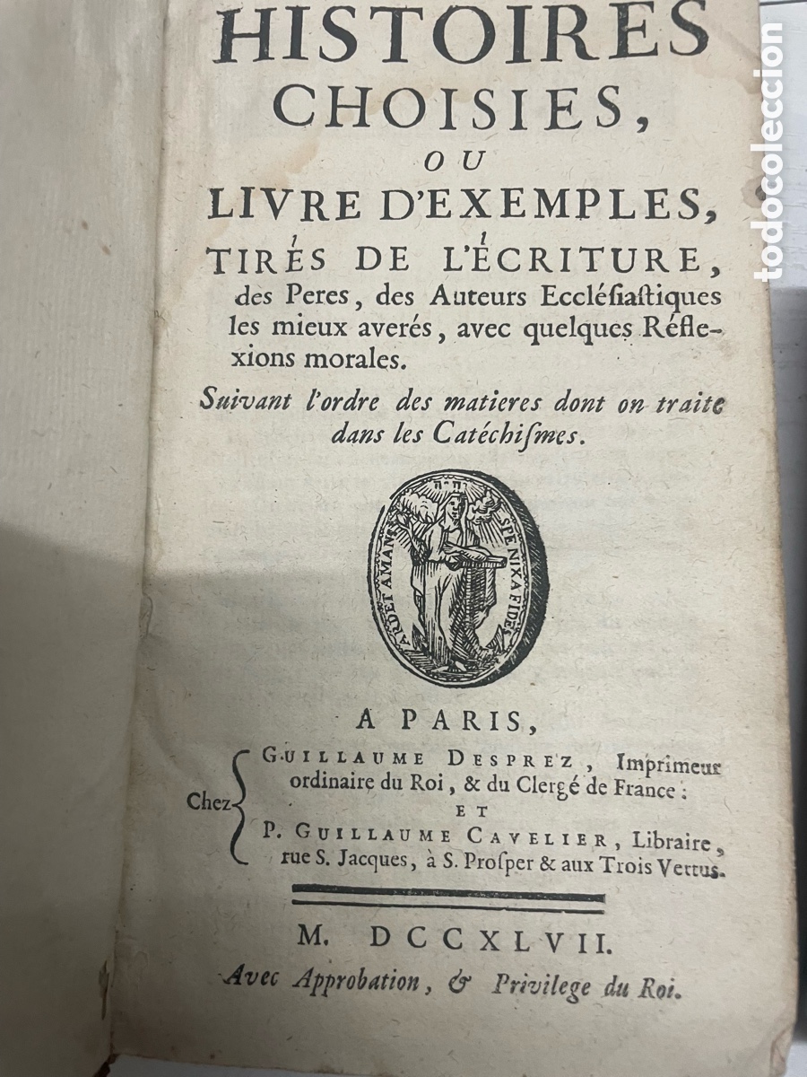 Libros antiguos: Histories Choisies Ou libre D&rsquo; Exemples 1747 - Foto 2