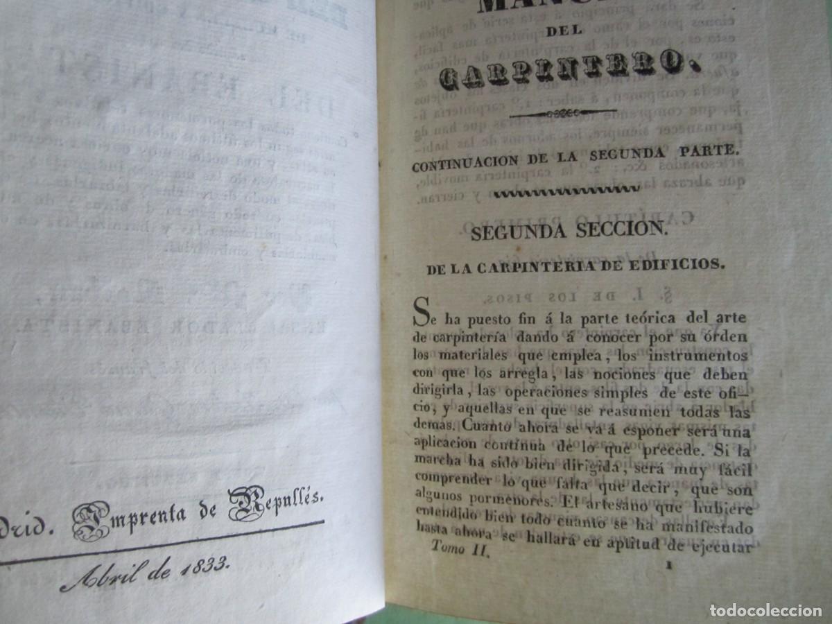 Libros antiguos: MANUAL DEL CARPINTERO MUEBLES -EDIFICIOS -EBANISTERIA MR.NOSBAN 1833 MADRID -2 TOMOS - Foto 13
