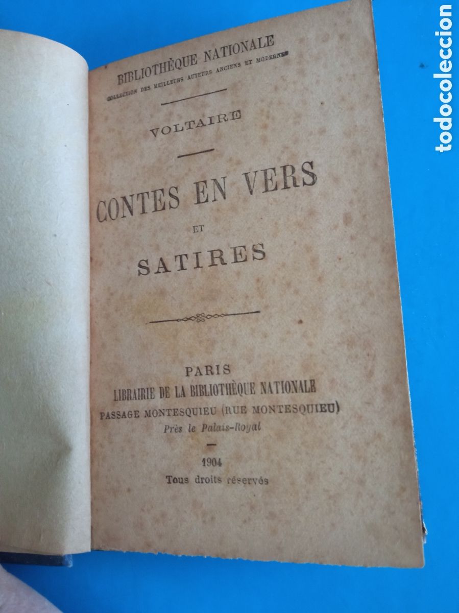 Libros antiguos: Voltaire, Contes En Vers et Satires de 1904 - Foto 1
