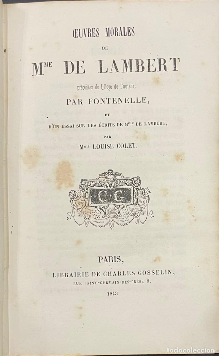 Libros antiguos: Lambert . Oeuvres Morales De Mme De Lambert. - Foto 2